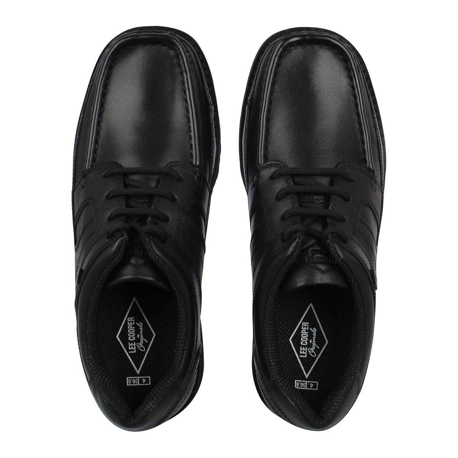 Black - Side - Lee Cooper Childrens-Kids C Harrow Leather Lace Up School Derby Shoes
