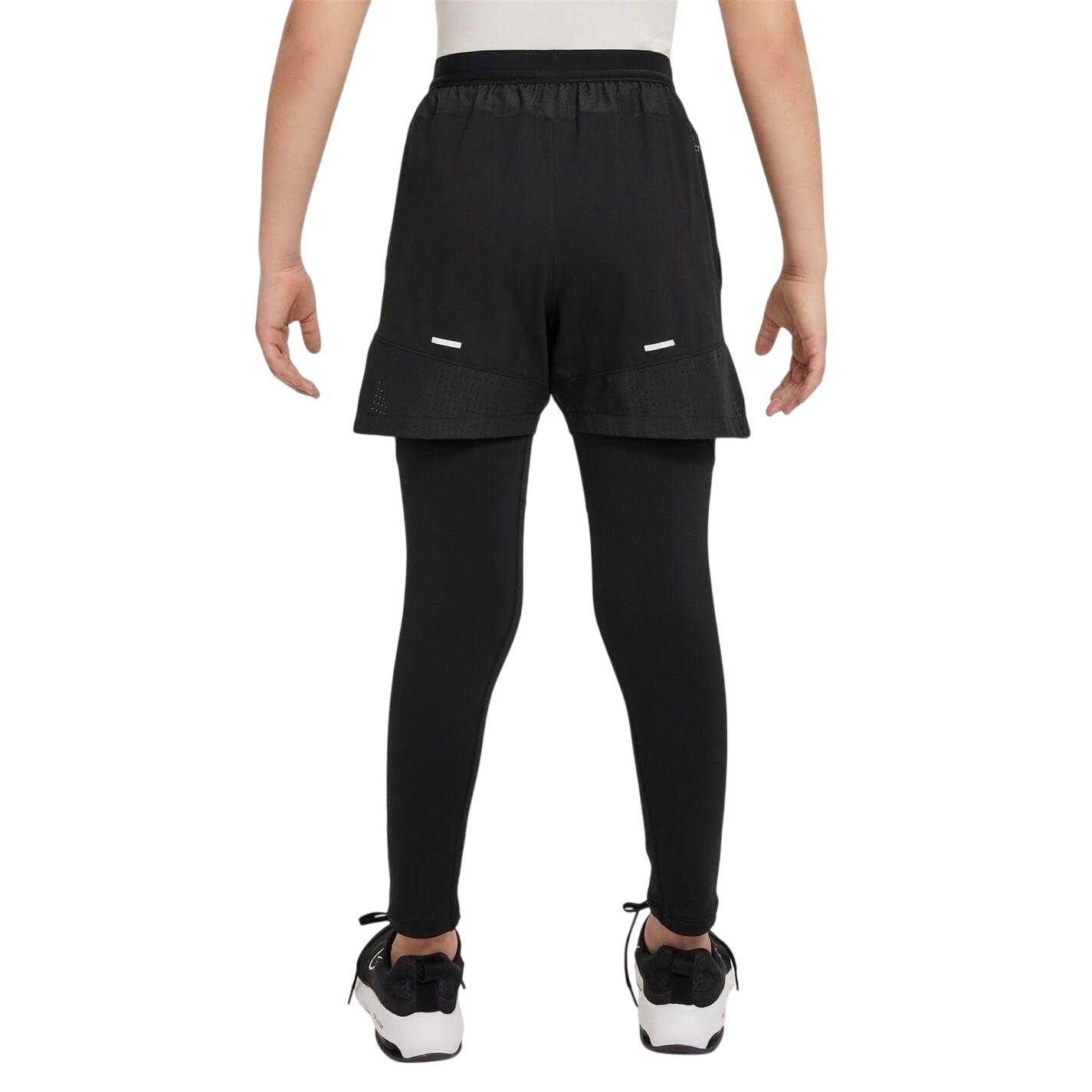 Black - Back - Nike Childrens-Kids Pro 2 in 1 Athletic Tights