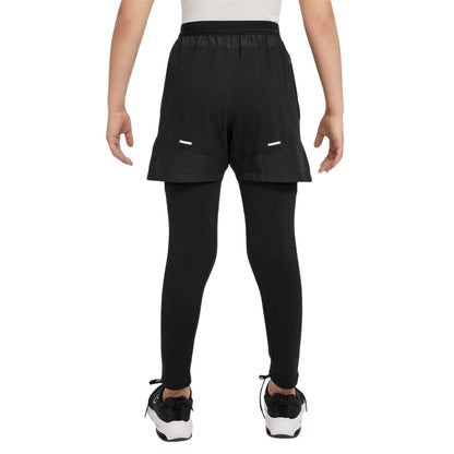 Black - Back - Nike Childrens-Kids Pro 2 in 1 Athletic Tights