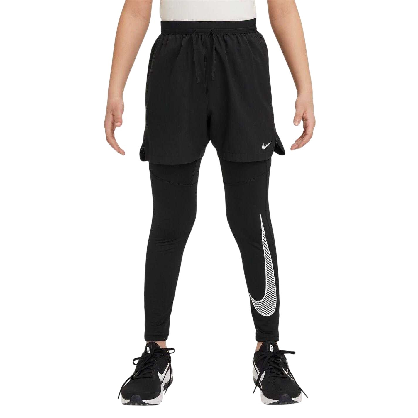 Black - Front - Nike Childrens-Kids Pro 2 in 1 Athletic Tights