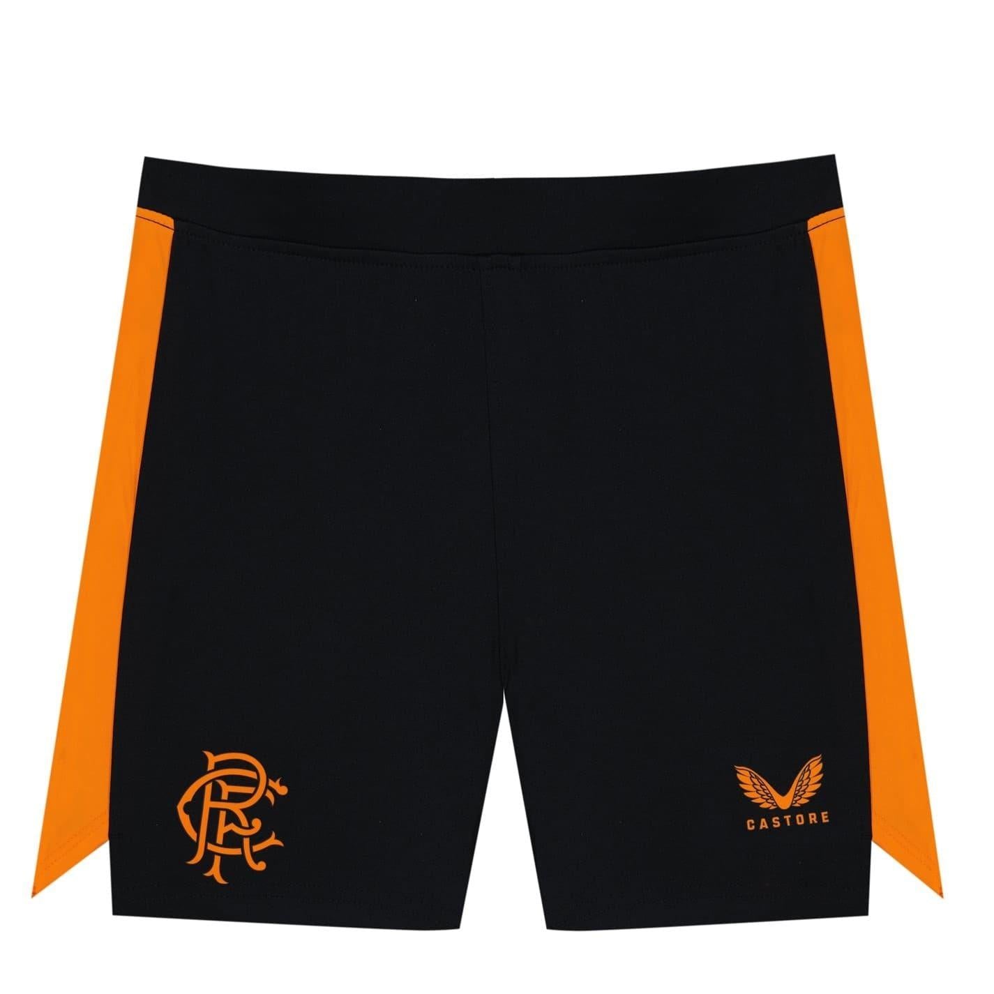 Black-Orange - Front - Castore Childrens-Kids Rangers FC Football Shorts
