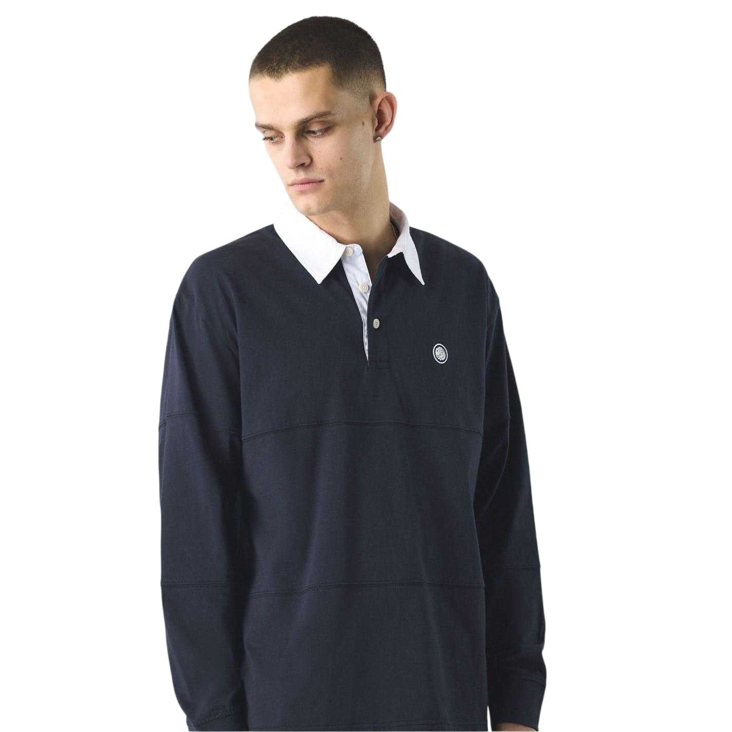 Navy - Side - Pretty Green Mens Islington Rugby Shirt