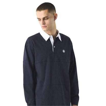 Navy - Side - Pretty Green Mens Islington Rugby Shirt