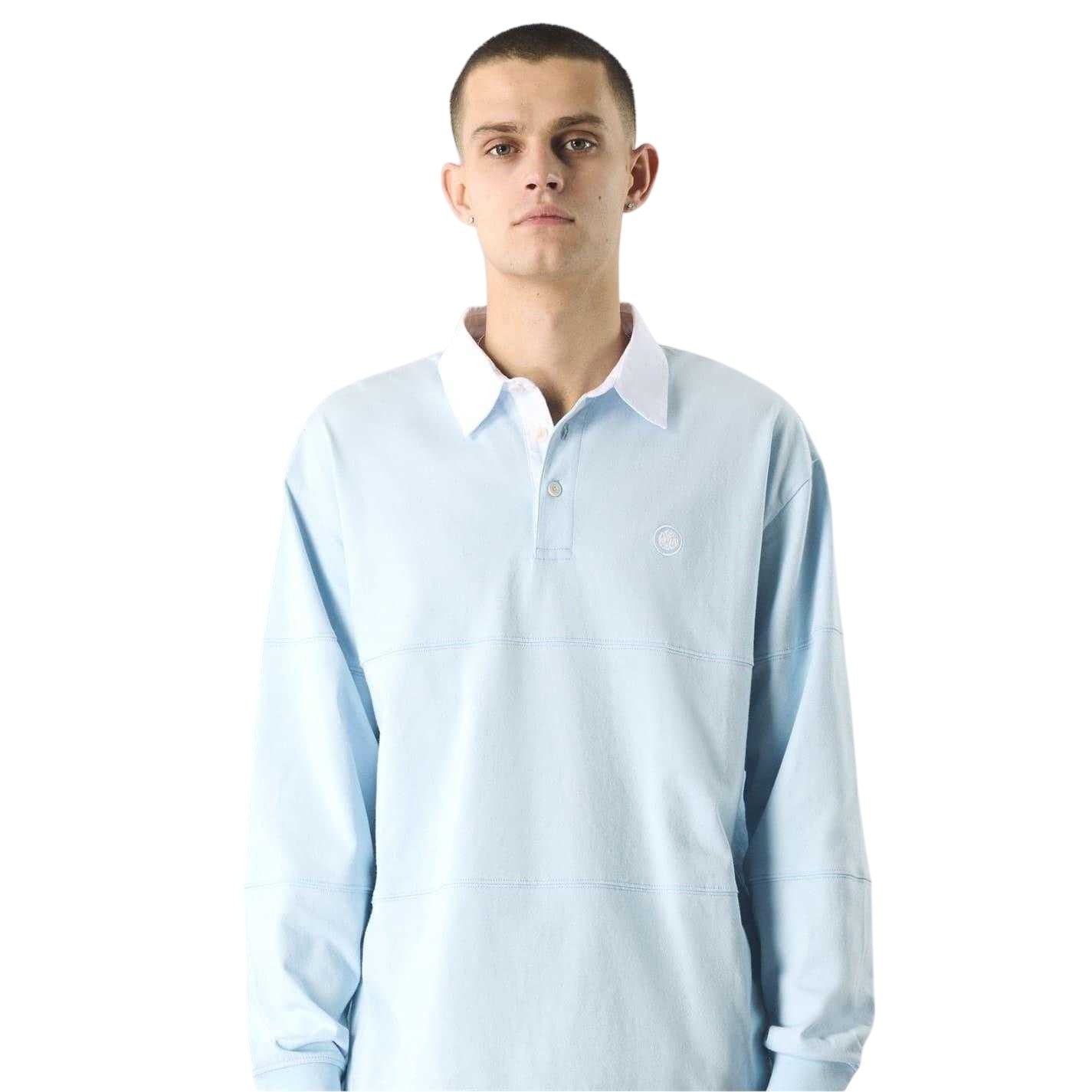 Light Blue - Side - Pretty Green Mens Islington Rugby Shirt