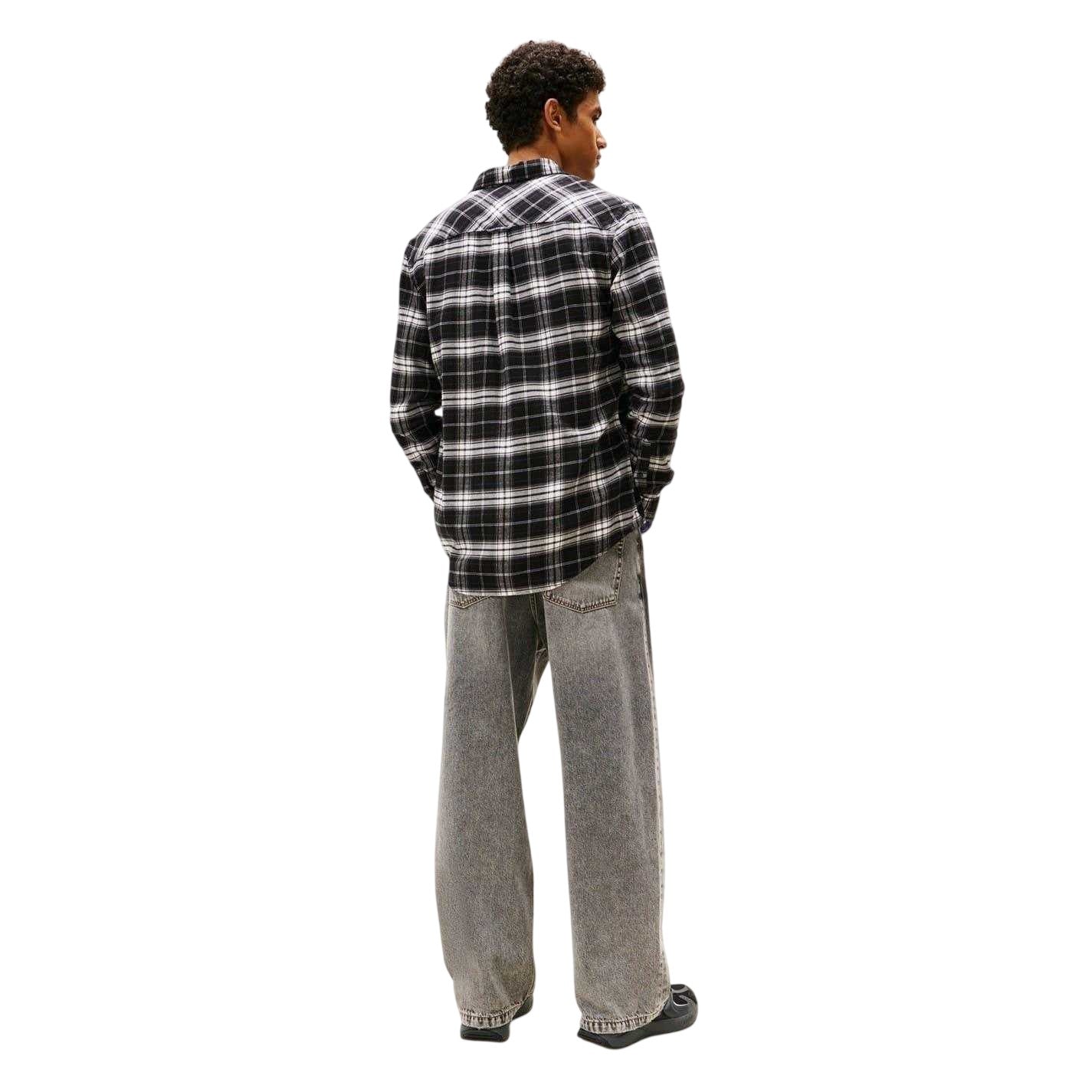 Black - Back - Tommy Jeans Mens Checked Flannel Long-Sleeved Shirt