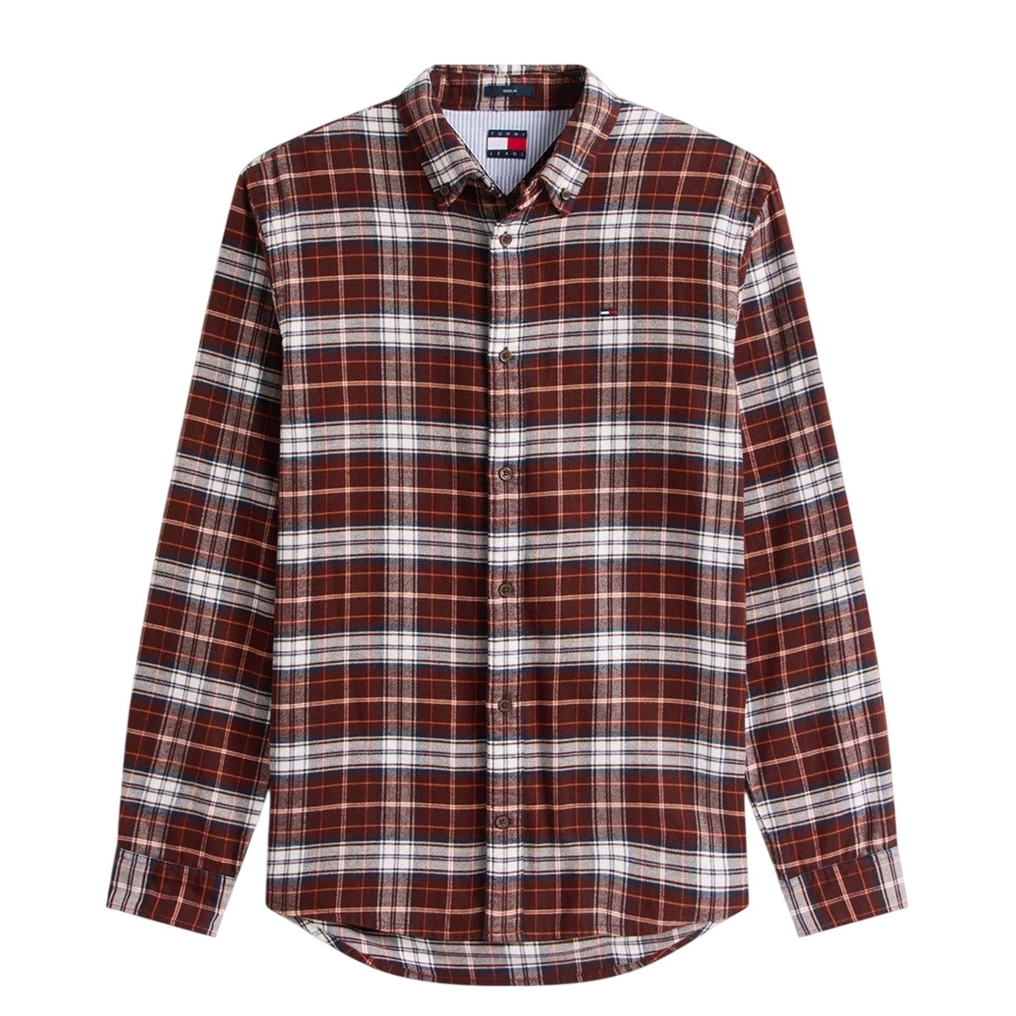 Brown - Front - Tommy Jeans Mens Checked Flannel Long-Sleeved Shirt