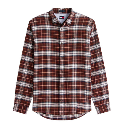 Brown - Front - Tommy Jeans Mens Checked Flannel Long-Sleeved Shirt