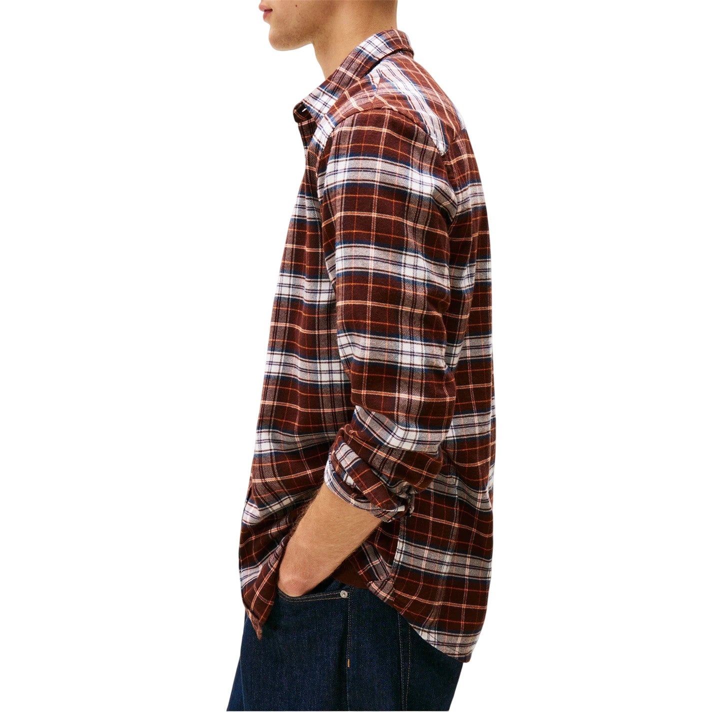 Brown - Back - Tommy Jeans Mens Checked Flannel Long-Sleeved Shirt