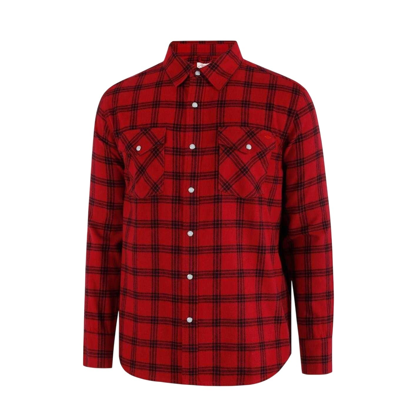Red - Side - Lee Cooper Mens Check Plaid Long-Sleeved Shirt