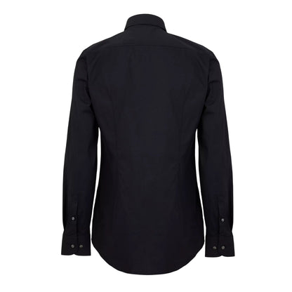 Black - Back - Boss Mens Contrast Piping Point Collar Long-Sleeved Shirt