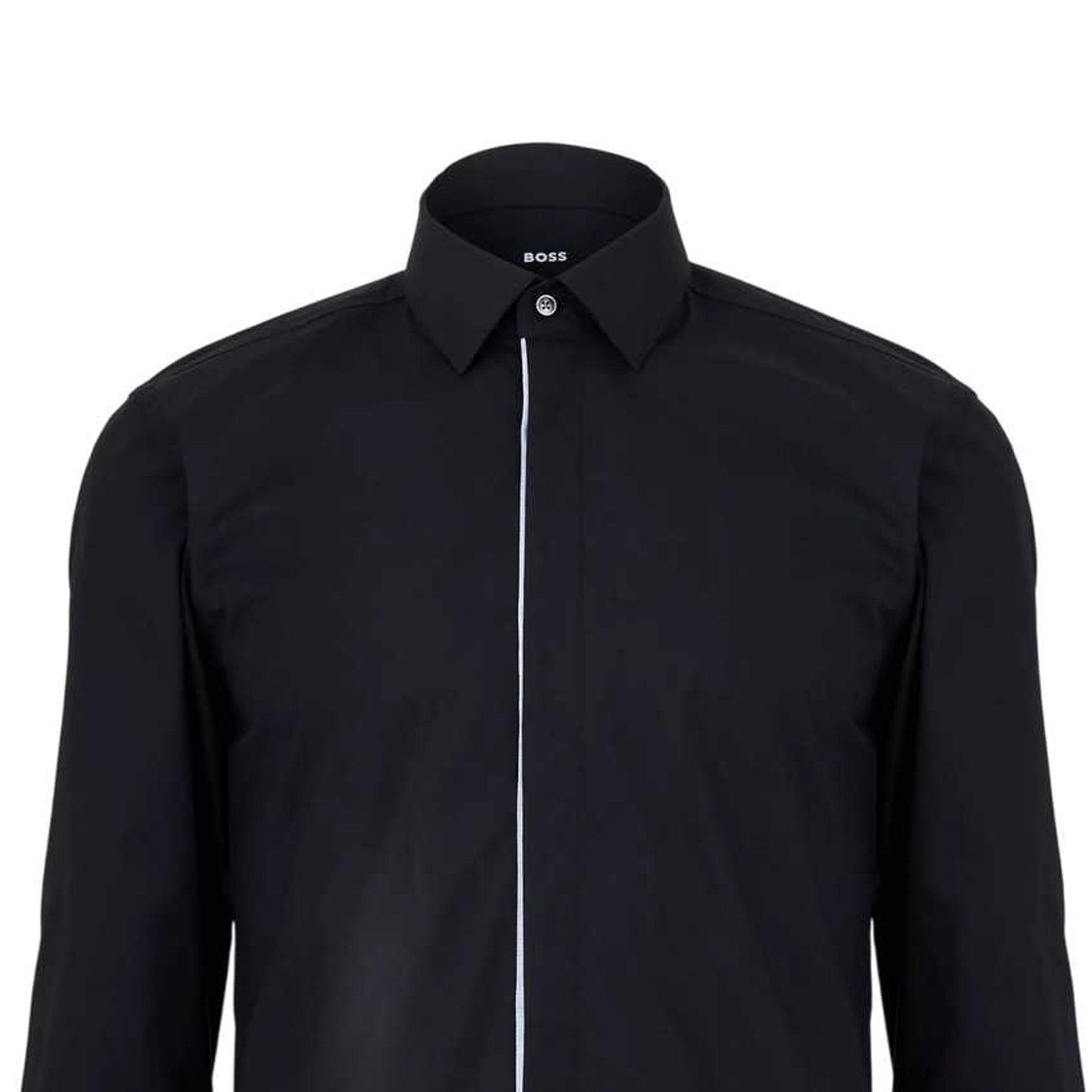 Black - Side - Boss Mens Contrast Piping Point Collar Long-Sleeved Shirt