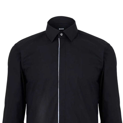 Black - Side - Boss Mens Contrast Piping Point Collar Long-Sleeved Shirt