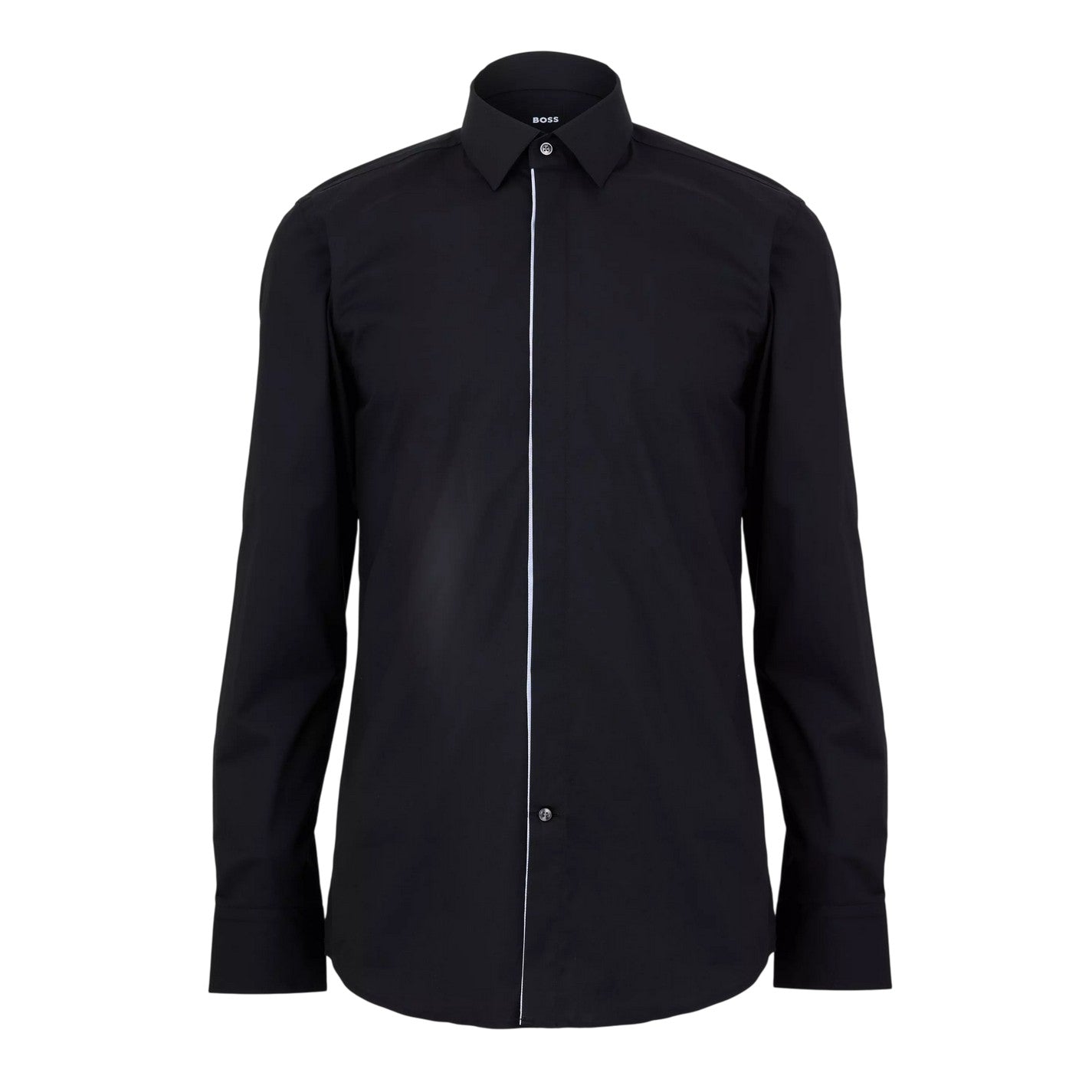 Black - Front - Boss Mens Contrast Piping Point Collar Long-Sleeved Shirt