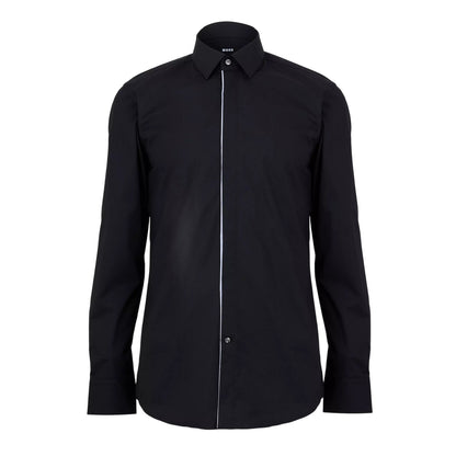 Black - Front - Boss Mens Contrast Piping Point Collar Long-Sleeved Shirt