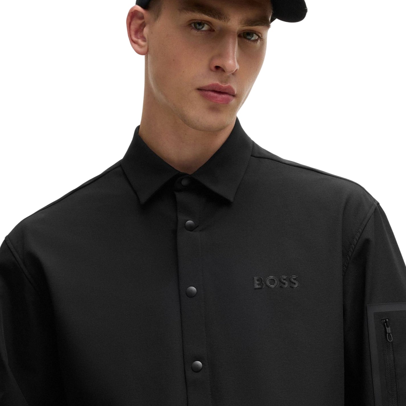 Black - Side - Boss Mens B Lite Snap Long-Sleeved Overshirt