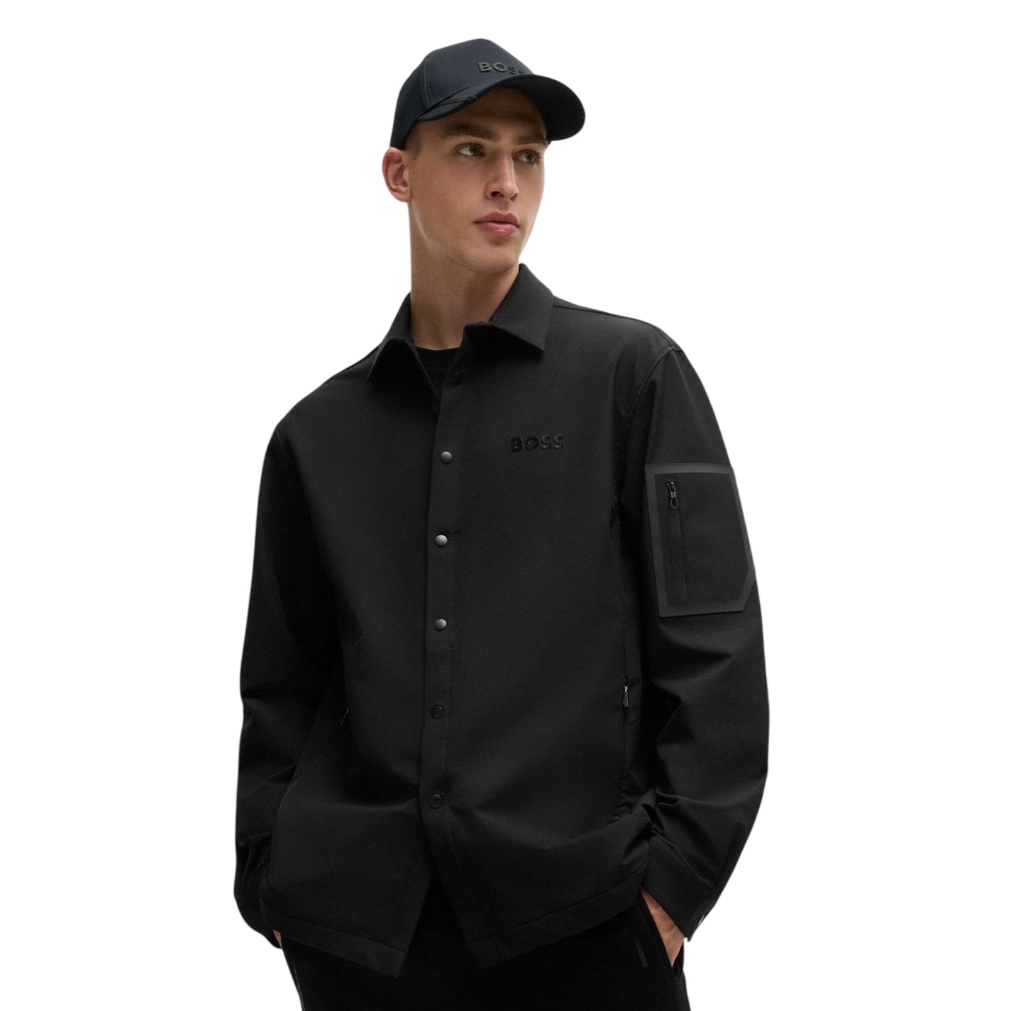 Black - Lifestyle - Boss Mens B Lite Snap Long-Sleeved Overshirt