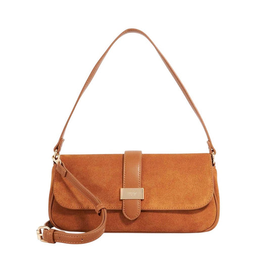 Tan - Front - Dune London Delsees Suede Shoulder Bag