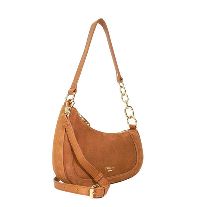 Tan - Side - Dune London Lo Direction Suede Shoulder Bag