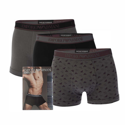 Black-Grey-Maroon - Front - Emporio Armani Mens Core Logo Boxer Shorts (Pack of 3)