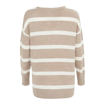 Brown - Back - Miso Womens-Ladies Striped Loose Long-Sleeved Sweater Dress