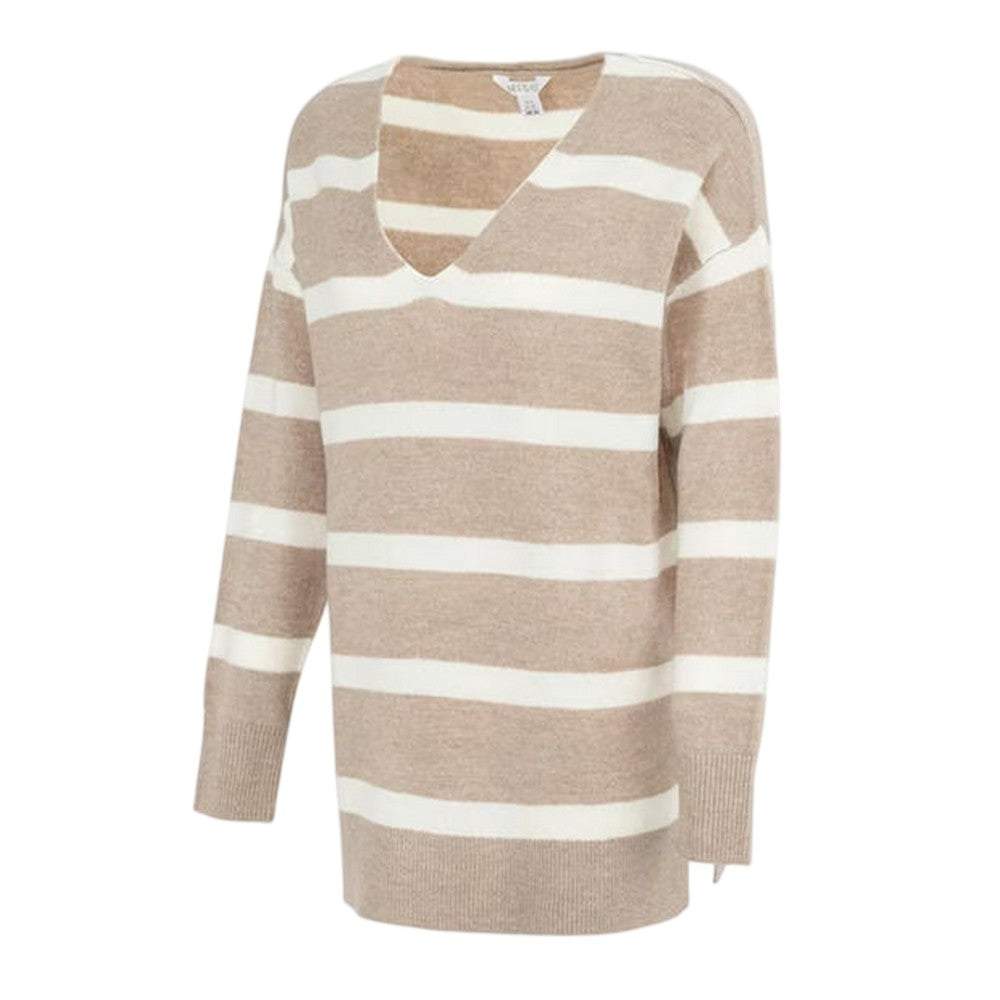 Brown - Side - Miso Womens-Ladies Striped Loose Long-Sleeved Sweater Dress