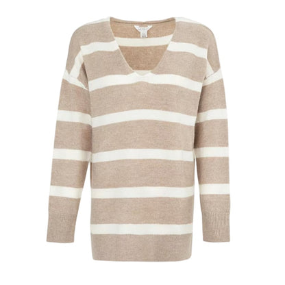 Brown - Front - Miso Womens-Ladies Striped Loose Long-Sleeved Sweater Dress