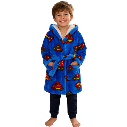Blue-Red - Side - Superman Childrens-Kids Dressing Gown