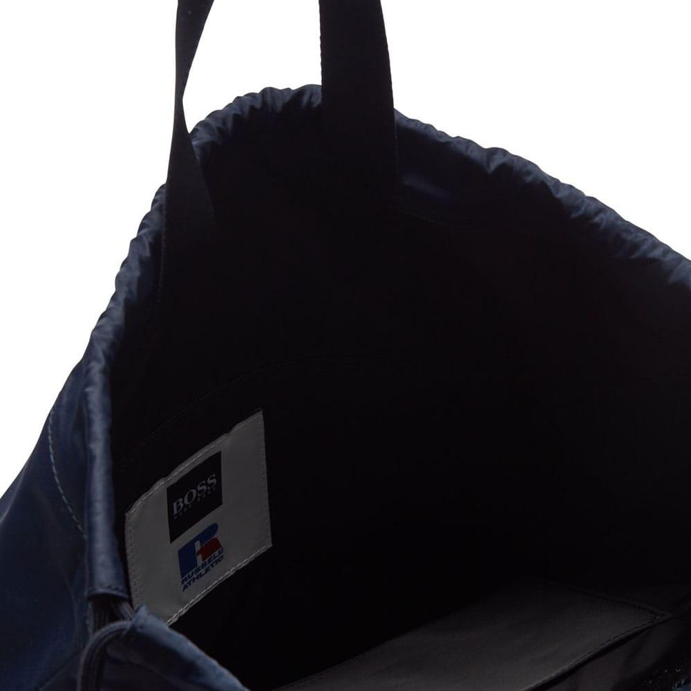 Navy - Side - Hugo Boss Leather Drawstring Bag