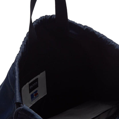 Navy - Side - Hugo Boss Leather Drawstring Bag