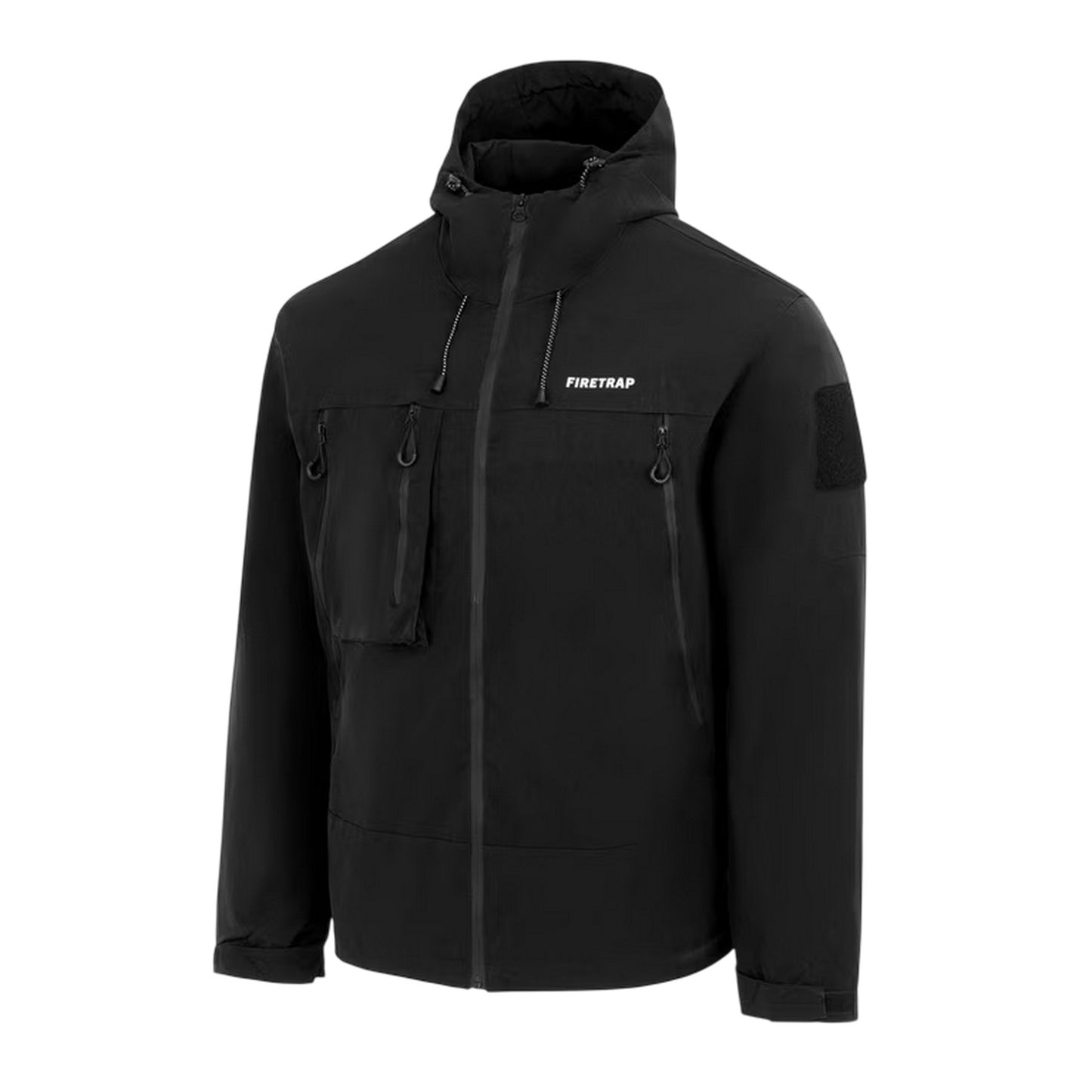 Black - Side - Firetrap Mens Windproof Hooded Windbreaker