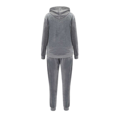 Grey - Back - Miso Womens-Ladies Velour Tracksuit Set