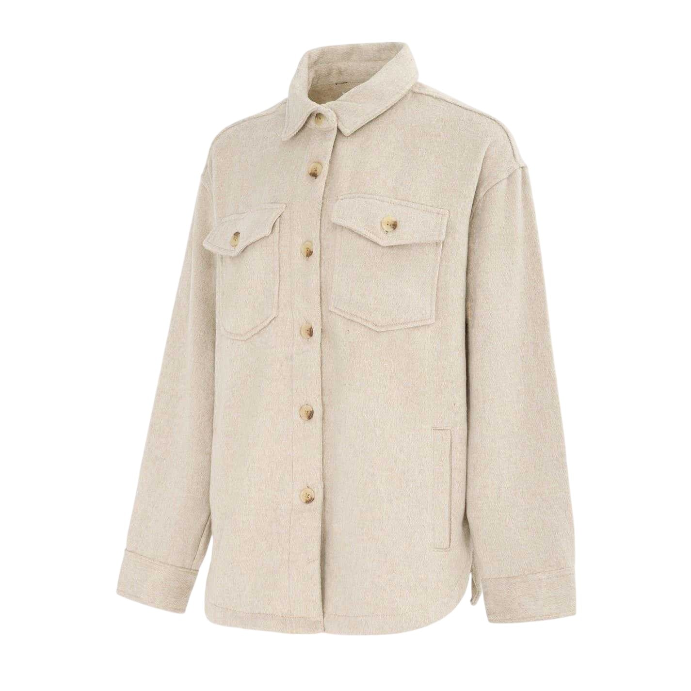 Light Beige - Side - Miso Womens-Ladies Wool Long-Sleeved Shirt