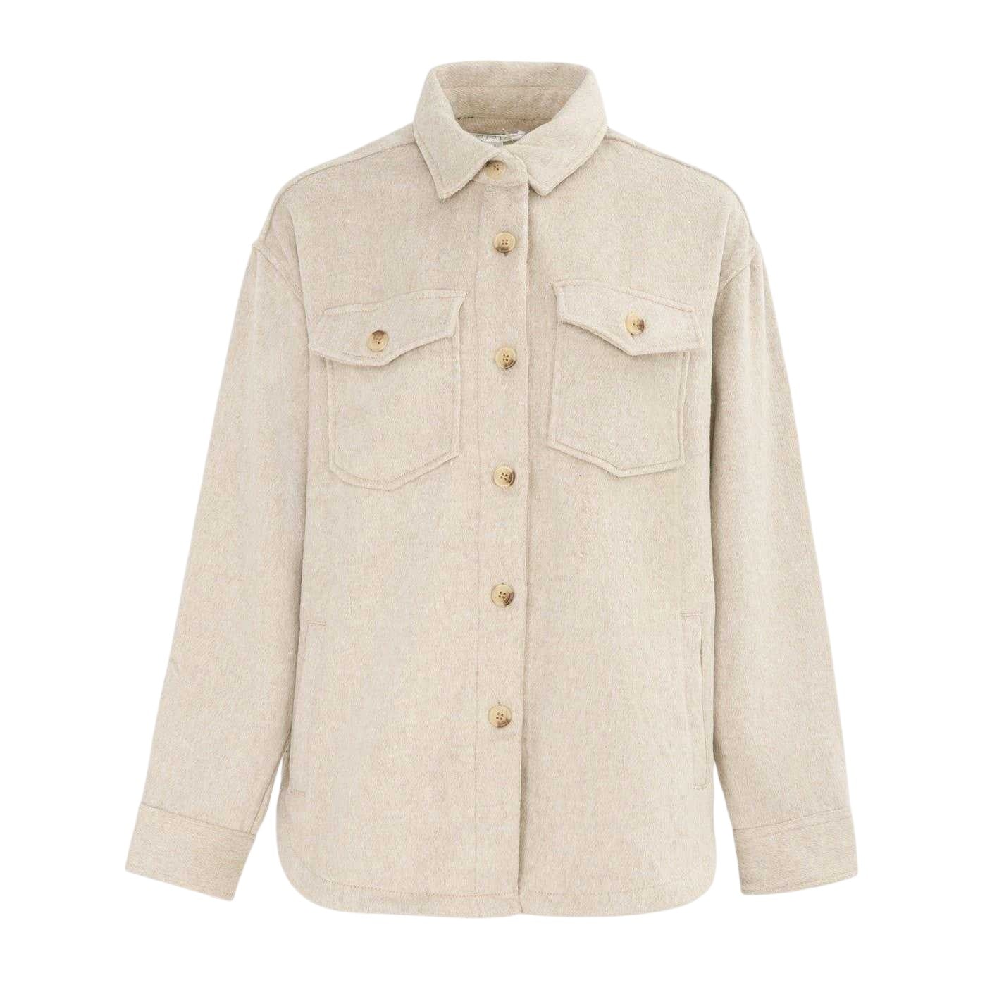 Light Beige - Front - Miso Womens-Ladies Wool Long-Sleeved Shirt