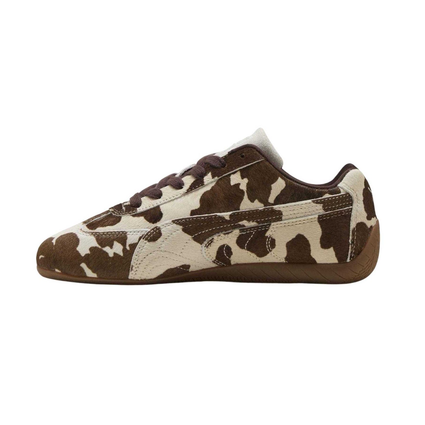 Beige-Brown - Back - Puma Womens-Ladies Speedcat Cow Print Low Cut Trainers