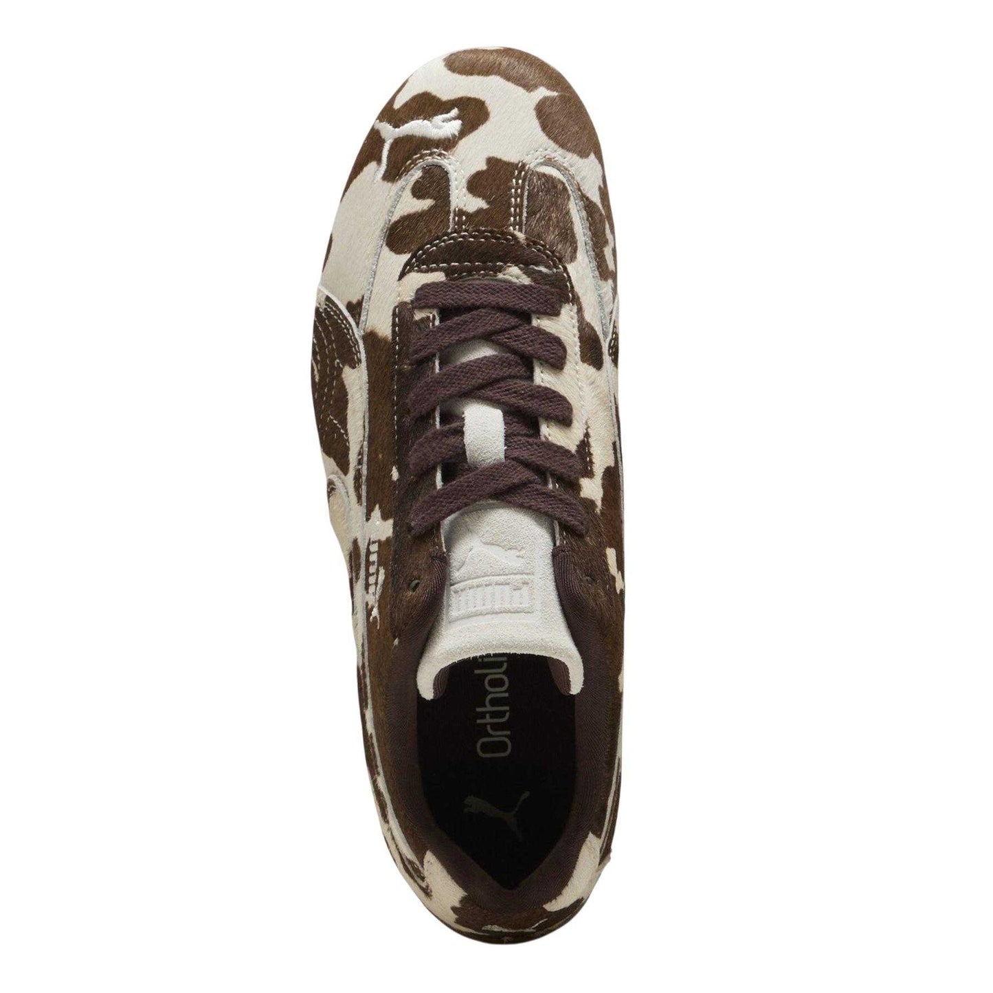 Beige-Brown - Side - Puma Womens-Ladies Speedcat Cow Print Low Cut Trainers