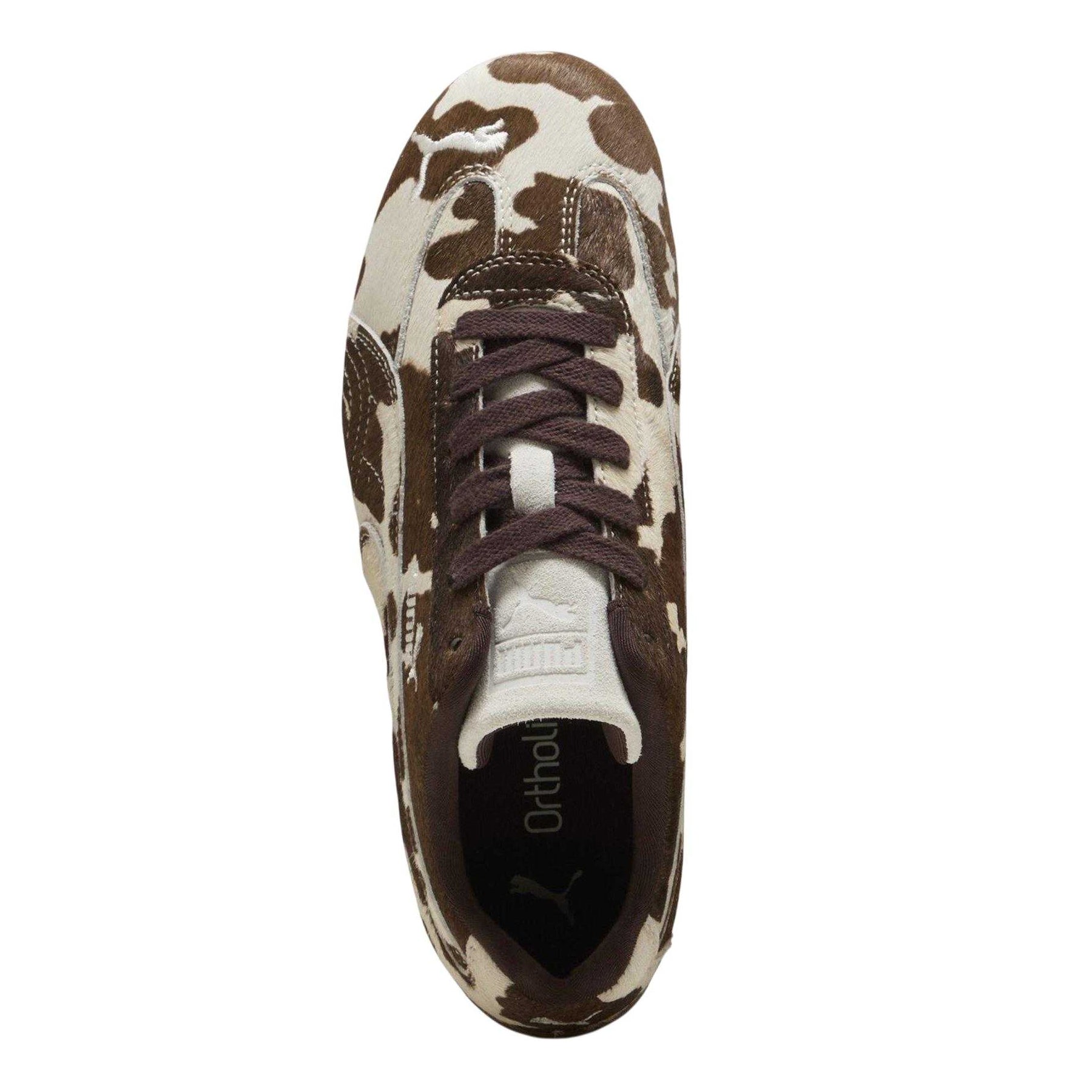 Beige-Brown - Side - Puma Womens-Ladies Speedcat Cow Print Low Cut Trainers