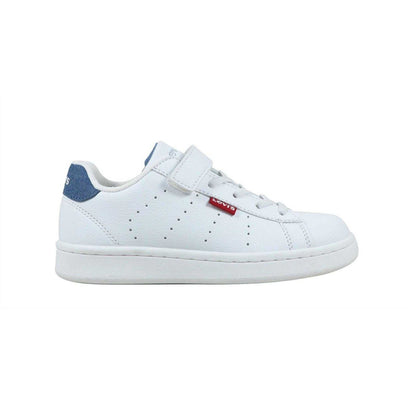 White-Blue - Side - Levis Childrens-Kids Avenue Leather Trainers