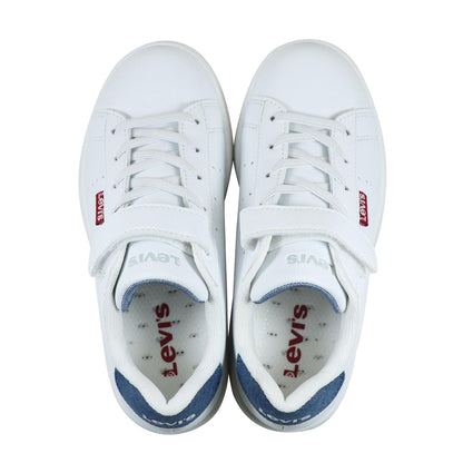 White-Blue - Pack Shot - Levis Childrens-Kids Avenue Leather Trainers