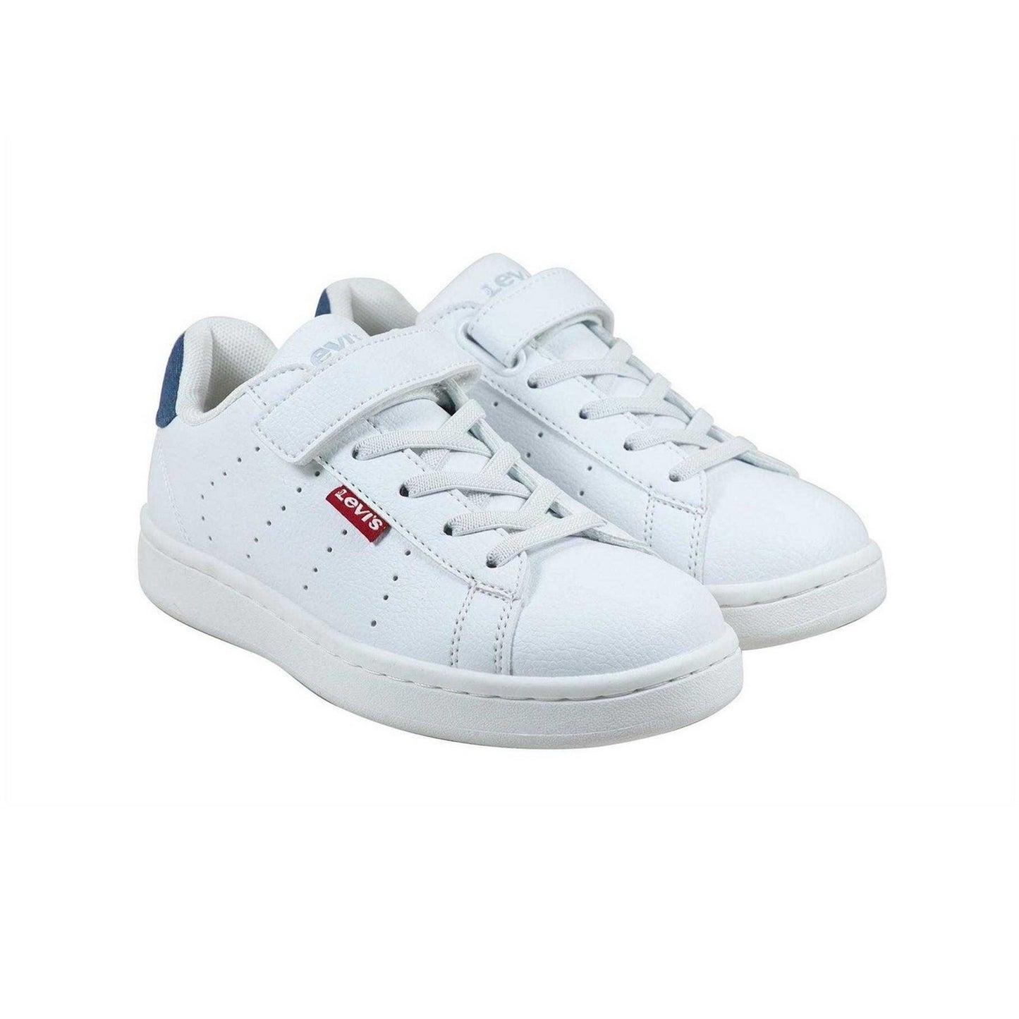 White-Blue - Front - Levis Childrens-Kids Avenue Leather Trainers