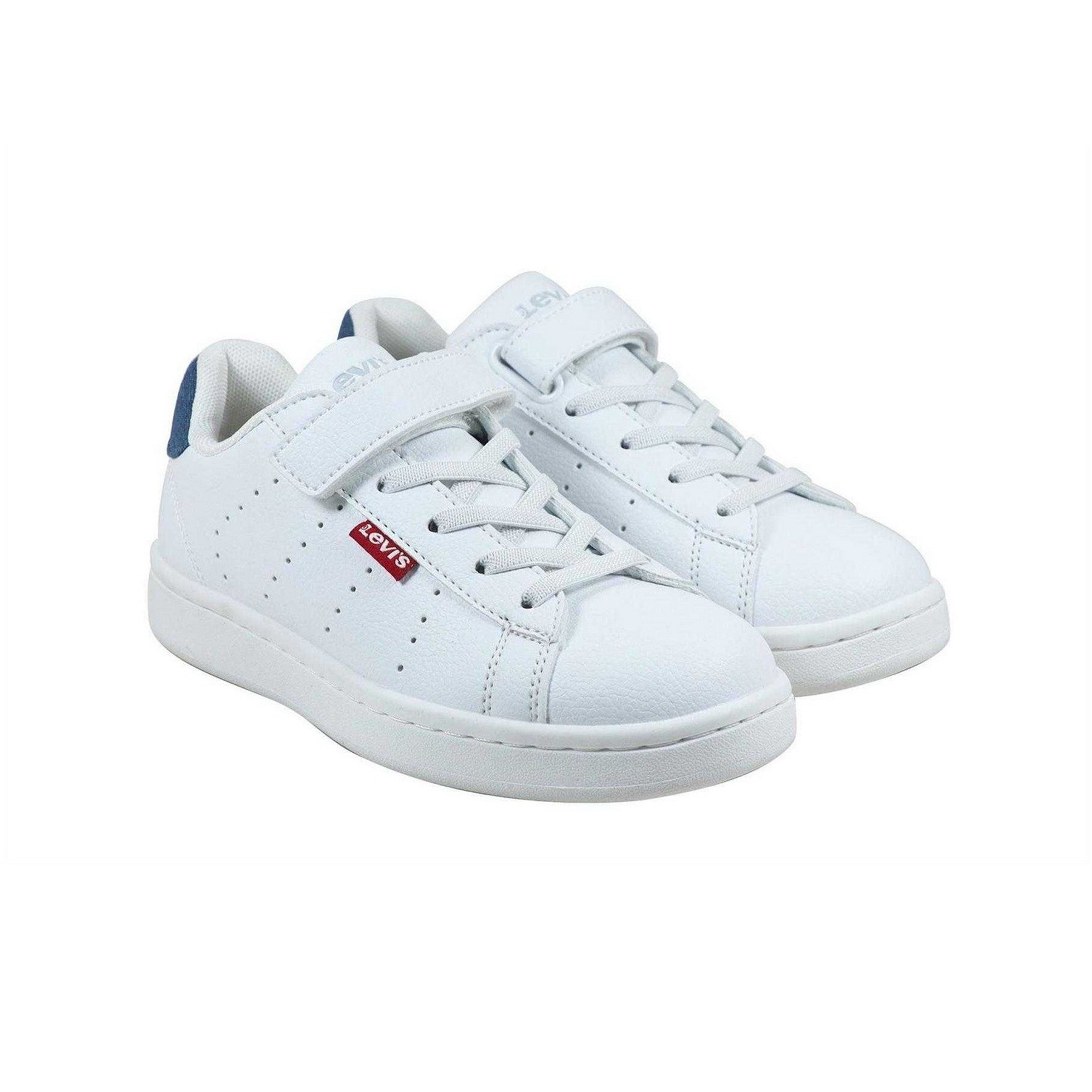 White-Blue - Front - Levis Childrens-Kids Avenue Leather Trainers