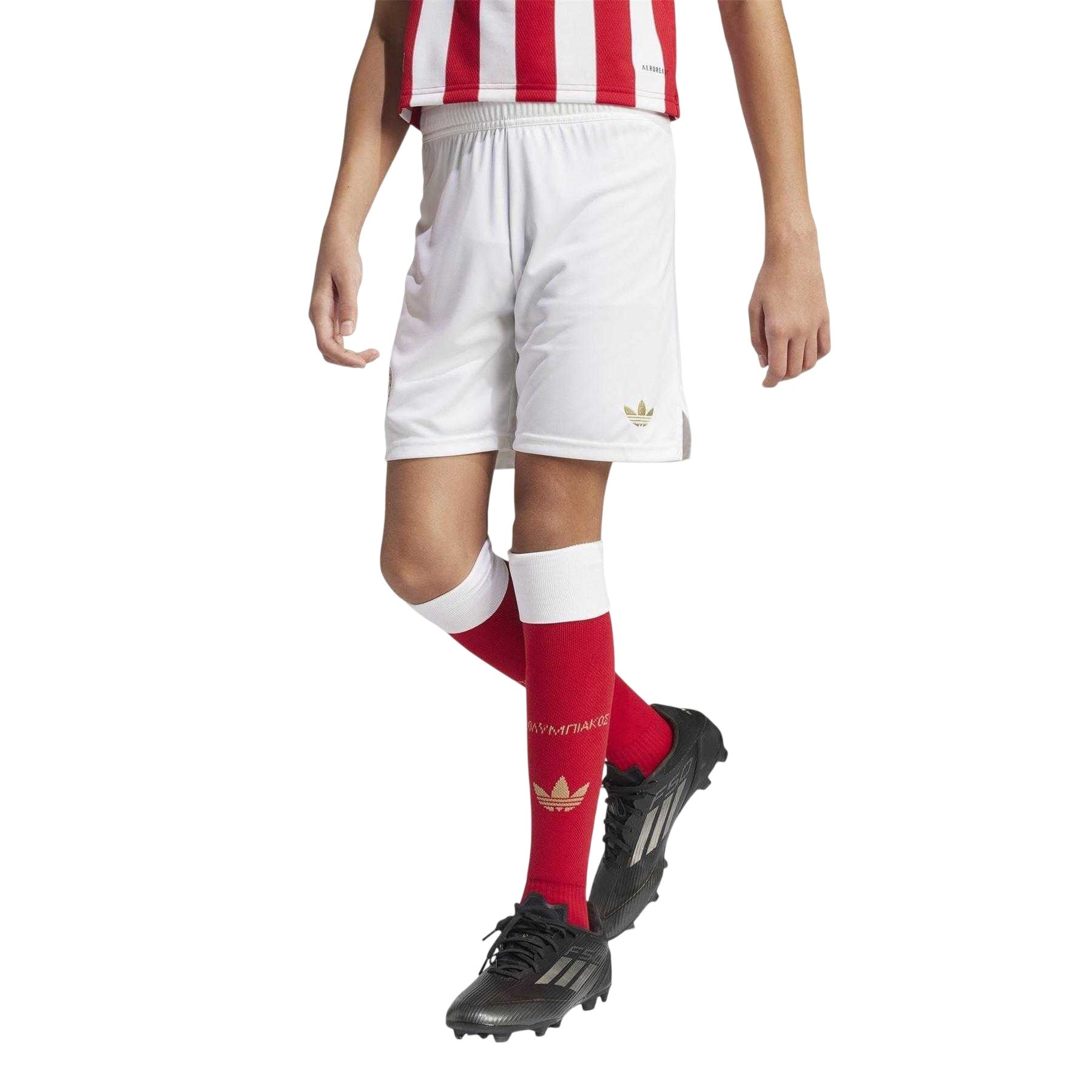 White - Side - Adidas Childrens-Kids Olympiacos Piraeus Shorts
