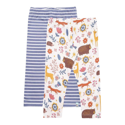 Blue-Multicoloured - Back - Lilly & Sid Childrens-Kids Animals Stripes Leggings (Pack of 2)