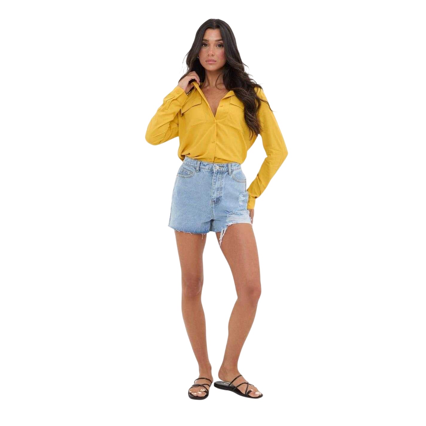 Mustard - Lifestyle - I Saw It First Womens-Ladies Rayon Long-Sleeved Shirt