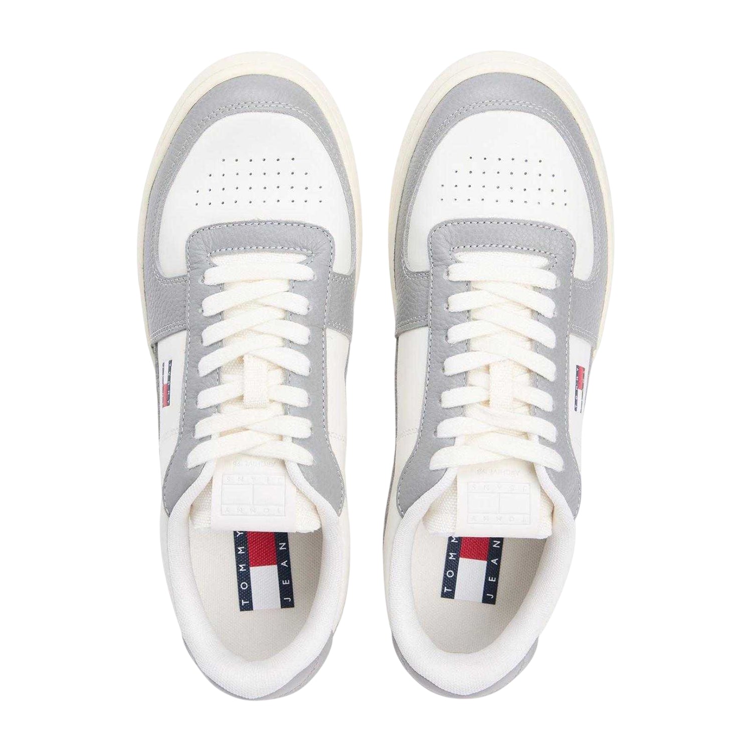 Granite-Ivory - Side - Tommy Jeans Mens Archive 98 Leather Low Cut Trainers