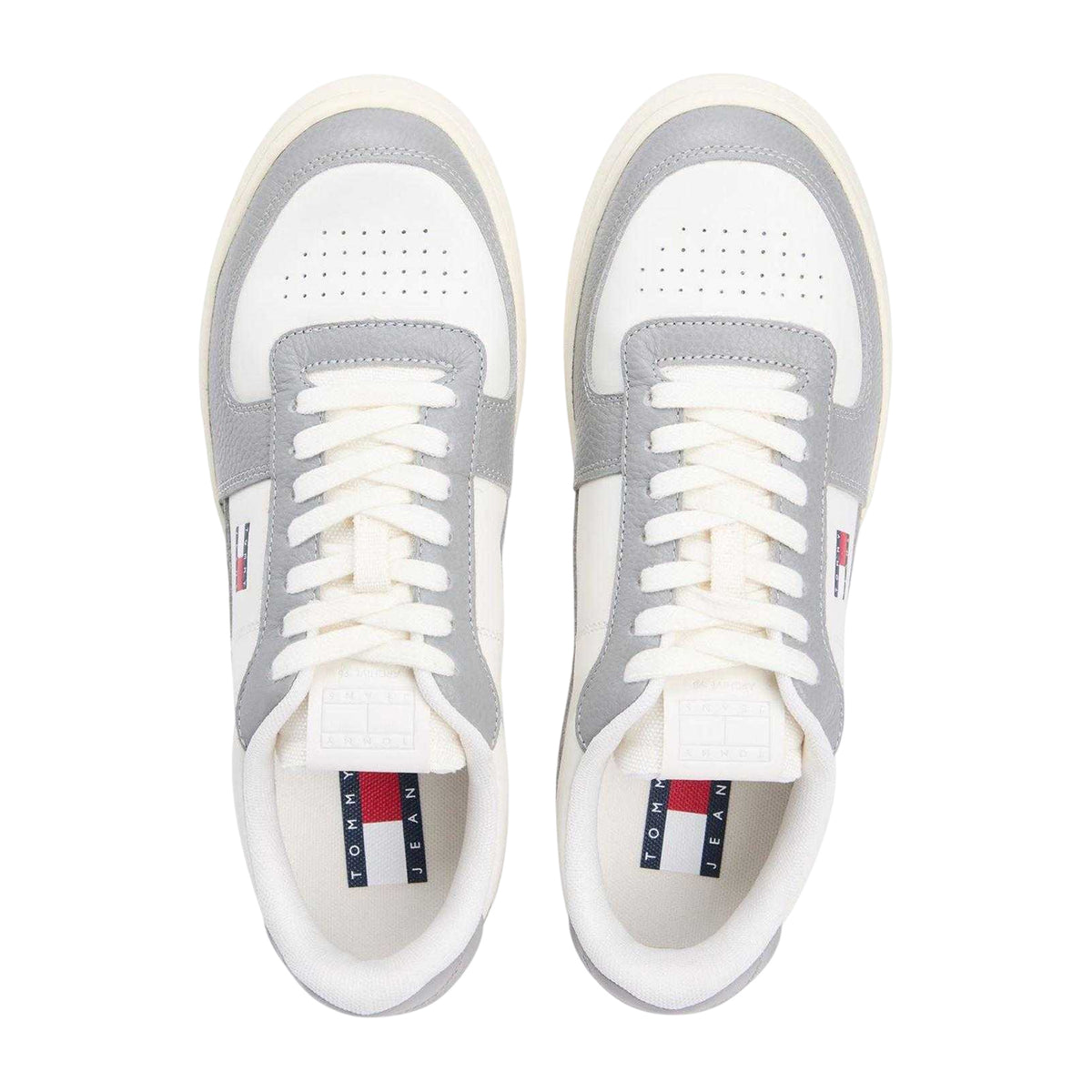 Granite-Ivory - Side - Tommy Jeans Mens Archive 98 Leather Low Cut Trainers