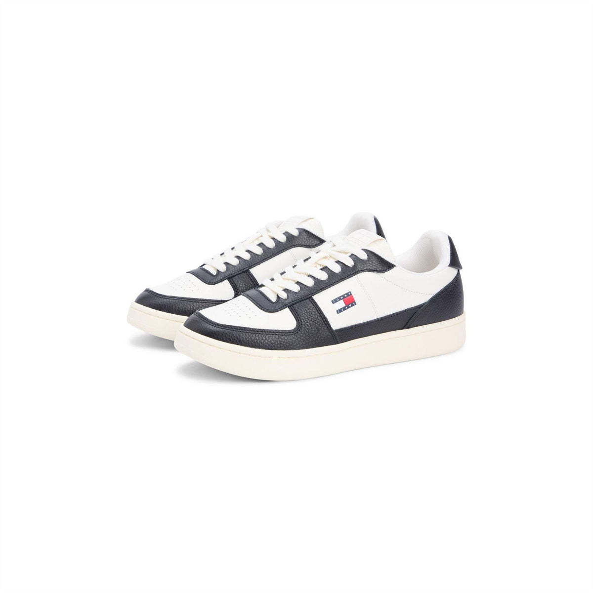 Ivory-Black - Back - Tommy Jeans Mens Archive 98 Leather Low Cut Trainers
