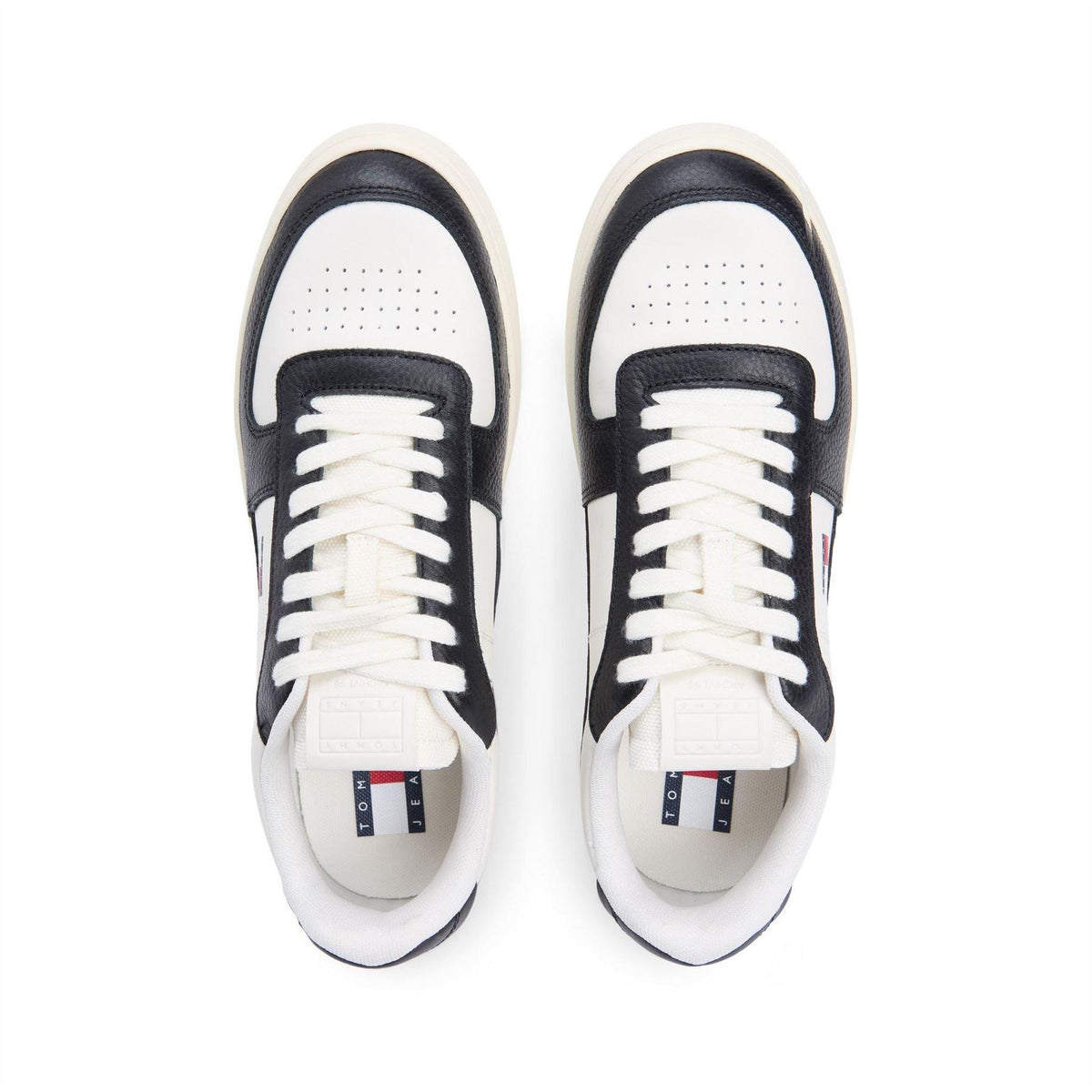 Ivory-Black - Side - Tommy Jeans Mens Archive 98 Leather Low Cut Trainers