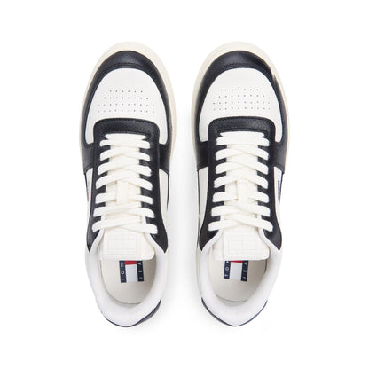 Ivory-Black - Side - Tommy Jeans Mens Archive 98 Leather Low Cut Trainers