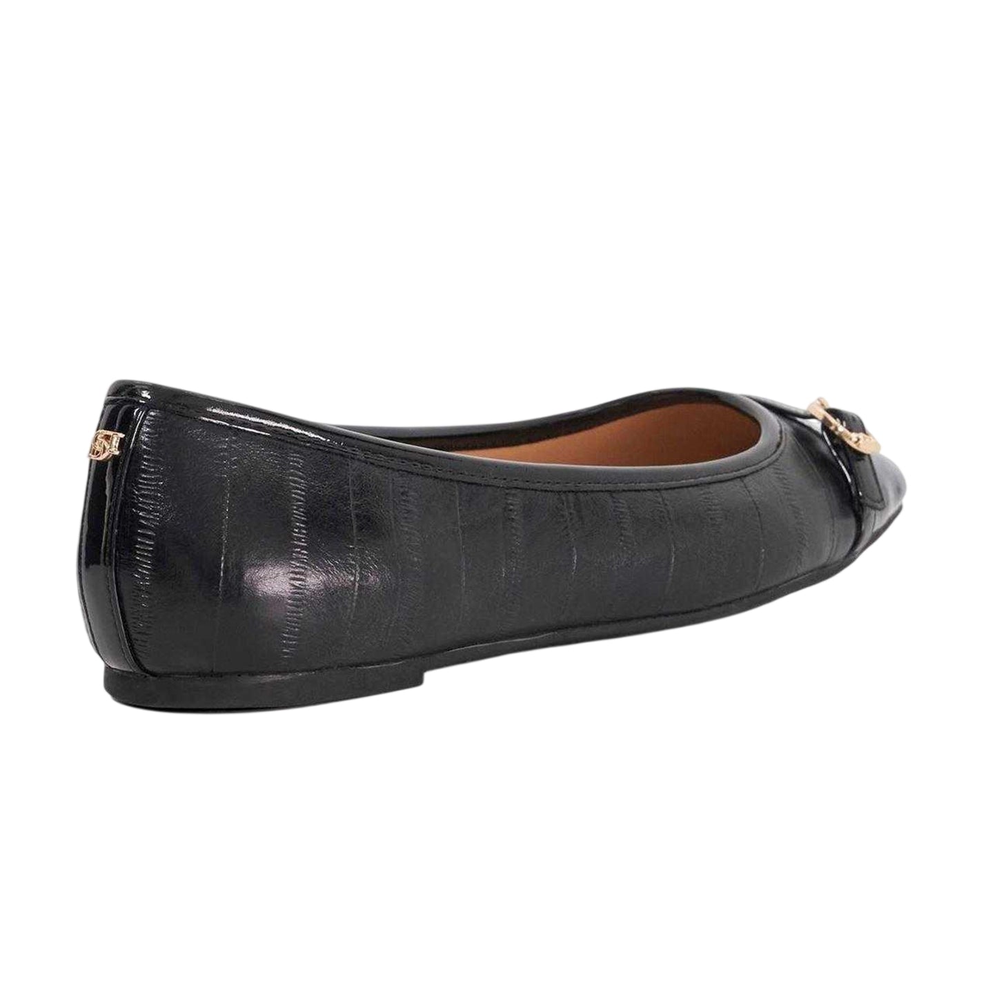 Black - Back - Dune London Womens-Ladies Lo Habitats Leather Buckle Detail Ballet Flats
