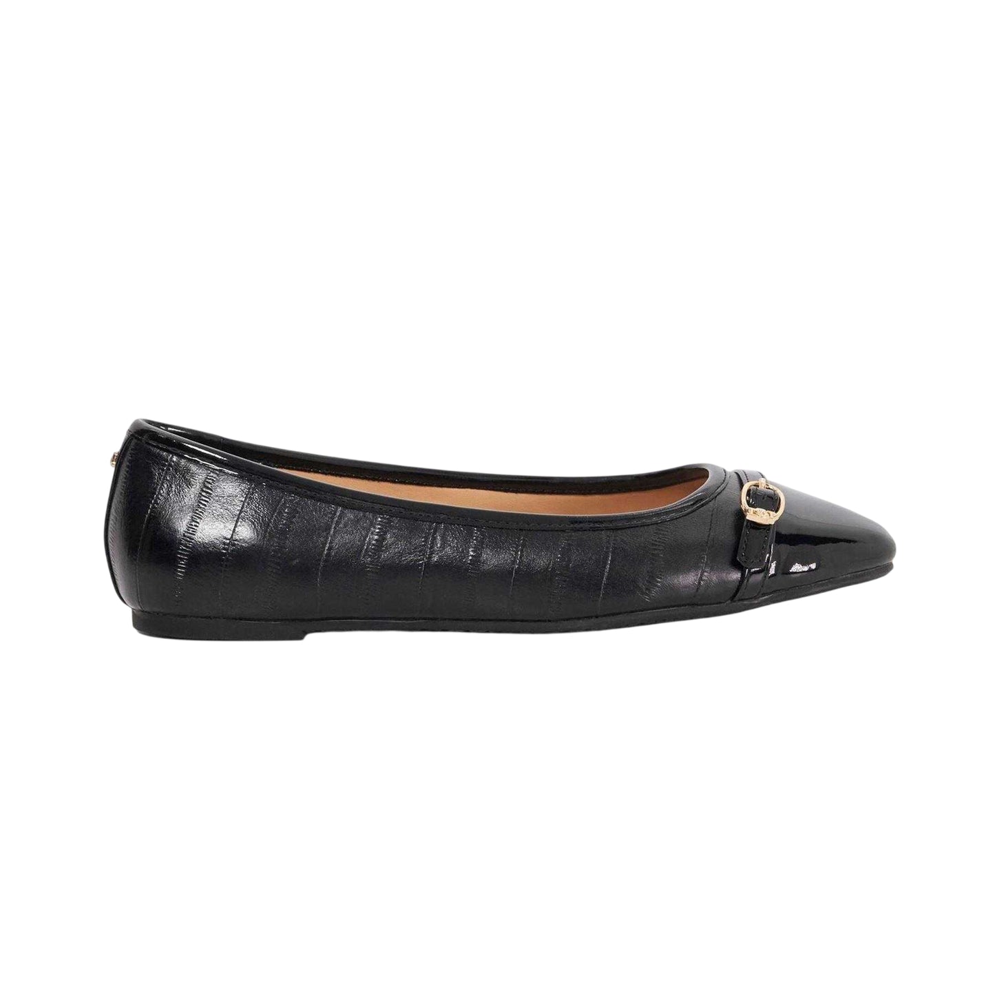 Black - Side - Dune London Womens-Ladies Lo Habitats Leather Buckle Detail Ballet Flats